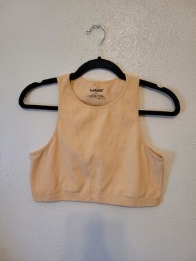 GARAGE Ribbed High-Neck Crop Tank in Light Peach /Orange Large